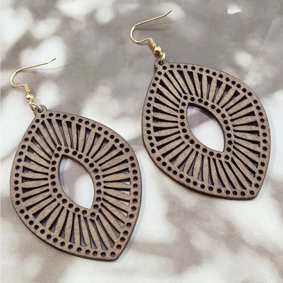 5 for $25 GEOMETRICAL WOOD DANGLES - Picture 1 of 5